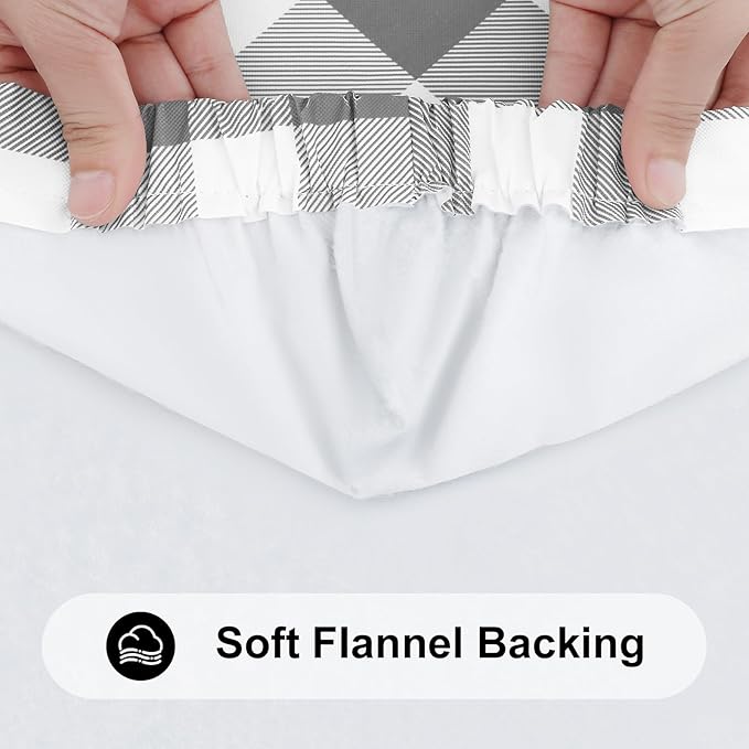 Smiry Rectangle Picnic Table Cloth, Elastic Waterproof Fitted Vinyl Tablecloths, Flannel Backed Buffalo Plaid Table Covers for Dining, Camping, Outdoor (White and Grey, 24" x 48")