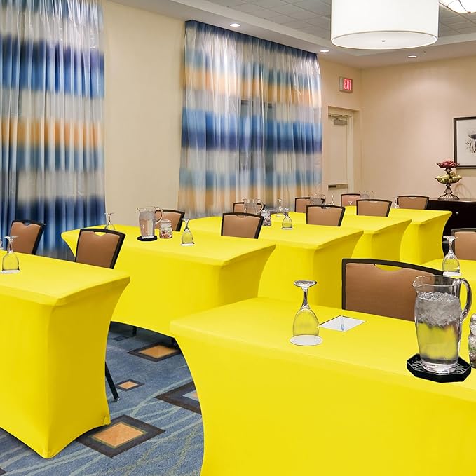 Fitted Stretch Table Cover for 6 Foot Rectangle Tables-6 Pack Yellow Spandex Tablecloth-Elastic Folding Tablecloths for Party, Vendor Booth Display, Banquet Buffet Event, Craft Trade Show