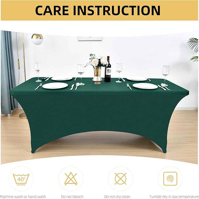 10-Pack 6ft Spandex Table Covers for Rectangle Standard Folding Tables - Wrinkle Resistant Stretch Tablecloths - Ultimate Fitted Table Protector for Parties, Banquet, Wedding