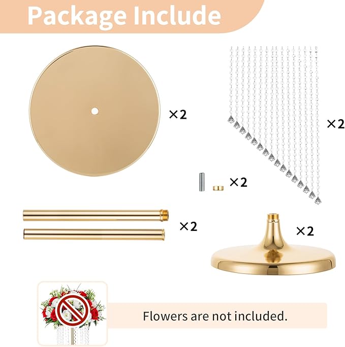 Nuptio 2 Pcs 27.6inch Tall Wedding Centerpieces Gold Vases Crystal Flower Vase Metal Flowers Stand for Party Tables Decorations - Elegant Bulk Weddings Decoration Table Chandelier Centerpiece Stands