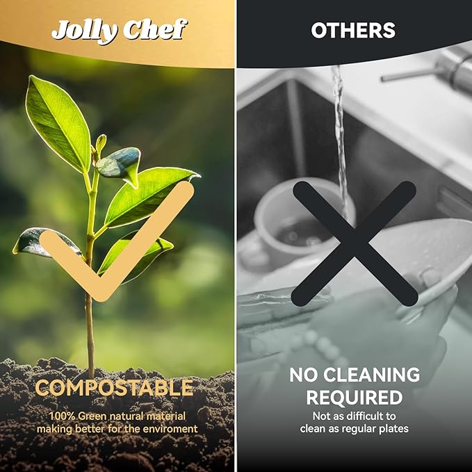 JOLLY CHEF Compostable Heavy Duty Plates 𝟭𝟬 𝗜𝗻𝗰𝗵 [𝟭𝟱𝟬 𝗣𝗮𝗰𝗸] Eco-Friendly Disposable Uncoated Paper Plates Bagasse Biodegradable Bulk for Party Dinner Hot Cold Food Christmas (White)