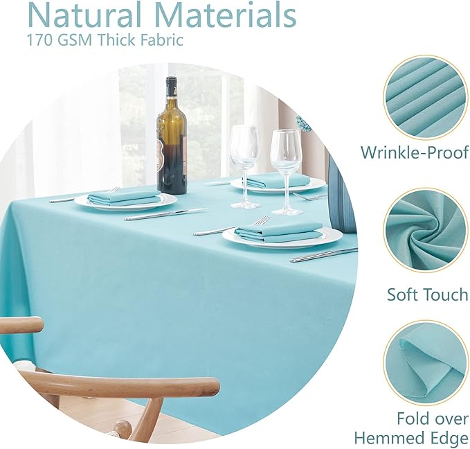 Rectangle Tablecloth Waterproof 52x70 inch Linen Textured Table Cloth Stain and Wrinkle Resistant Washable, Decorative Fabric Table Cover for Dining, Party and Camping, Aqua