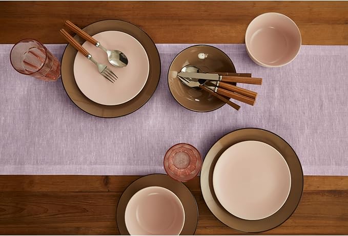Solino Home Linen Table Runner 72 Inches Long - Athena, 100% Pure Linen Chambray Lavender Table Runner 14 x 72 Inch for Dining, Spring, Easter, Valentines
