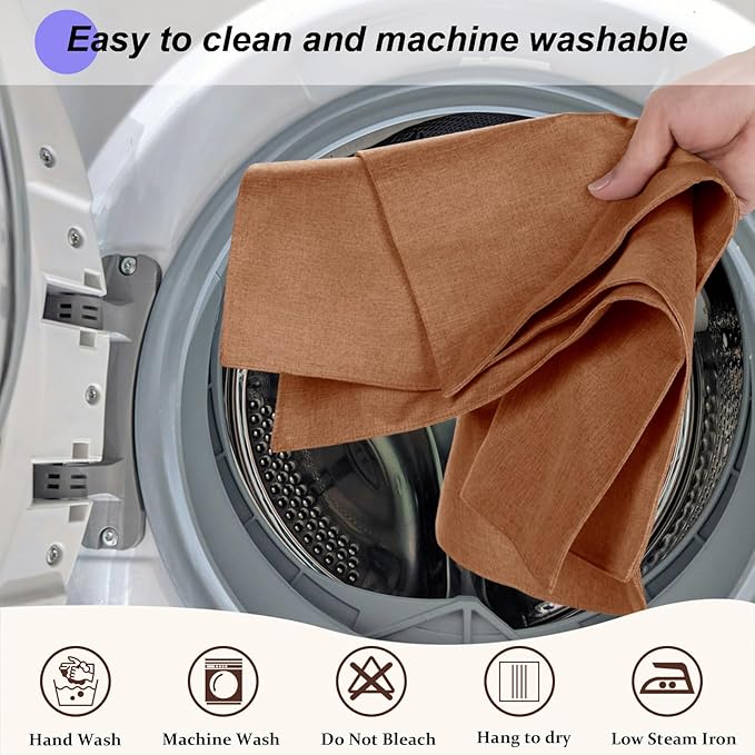 Cloth Placemats Set of 6, Cotton Linen Blend Machine Washable Double Layered Place Mats, Heat Resistant Placemats Wrinkle Free Thick Fabric Dining Table Mats for Indoors & Outdoors (Flaxen, 6)