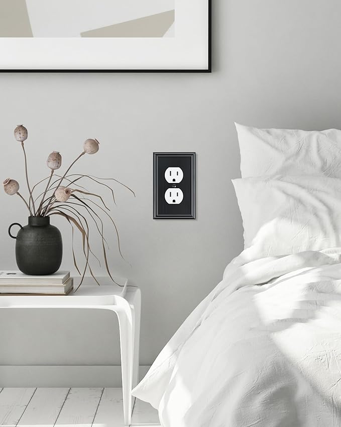 4-Pack Duplex Outlet Cover, Durable Solid Zinc Alloy Decorative Switch Plates and Outlet Covers, Black Wall Plates for Electrical Outlets, 1 Gang Receptacle Cover, Corrosion Resistant