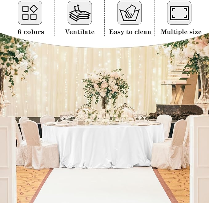 Fitable 6 Pack Ivory Round Table Clothes - 90 Inches in Diameter - Stain Resistant and Washable Tablecloths, Polyester Fabric Table Covers for Wedding, Party, Banquet, Gathering