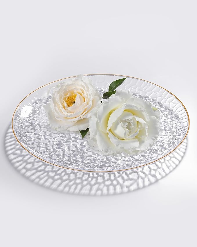 Hioasis 60pcs Clear Plastic Plates - Gold Rimmed Disposable, Hammered, Heavy-duty Dinnerware Set Suitable for 30 Guests, 10.25" Dinner & 7.5" Dessert Plates for Party & Wedding