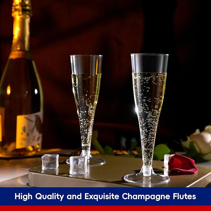 JOLLY CHEF 100 Pack Plastic Champagne Flutes Disposable 4.5 oz Clear Plastic Champagne Glasses Suitable for Wedding, Thanksgiving Day, Christmas