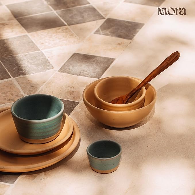 MORA Small Plates Set of 4, 6.5 inch Ceramic Pottery Dessert Plates - Microwave, Oven and Dishwasher Safe - Merrigold