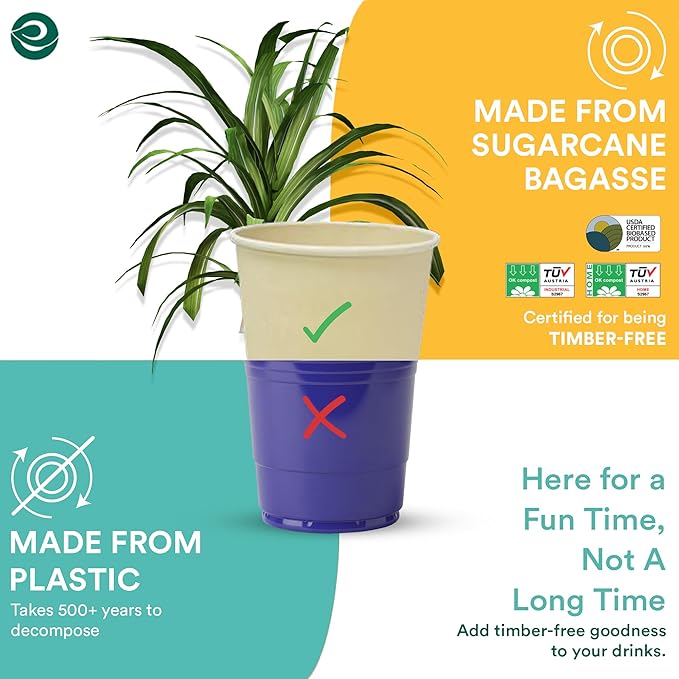 ECO SOUL 25 Pack 16 oz Disposable Coffee Cups Eco-Friendly, Biodegradable, Compostable, Leak-free & Sturdy To Go Hot Drink Travel Bagasse Cup for Tea, Chocolate, Party, Picnic & Cafe, Office & Home