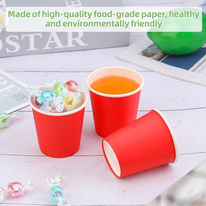 Wuadua 100 Pack 3 oz Red Disposable Paper Cups - Sturdy and Leak-Proof for Parties, Events, Office, Home Use Disposable Mouthwash Cups - Ideal for Hot/Cold Drinks, Smooth Rim Design, Eco-Friendly