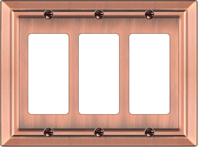 Metal Wall Plate for Electrical Outlets, Decorative Antique Copper Switch Plates Outlet Cover, Light Switch Cover Plate, 3-Gang Wall Plates (Triple Decoretor, 1 Pack)