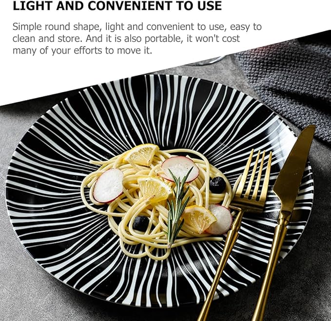 Cabilock 10-inch Dinner Plate and Dessert Dish Ceramic Pasta Serving Plate with Dark Striped Pattern for Home and Restaurant Use