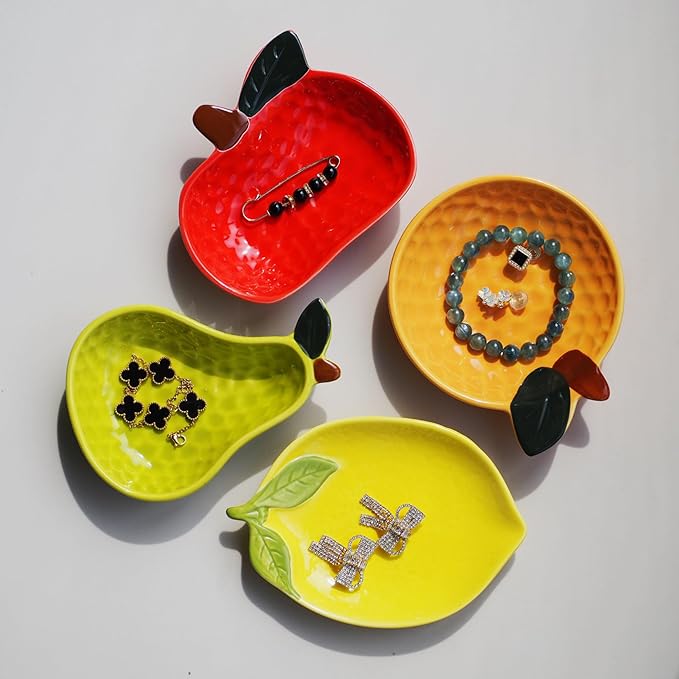Ceramic Jewelry Tray, Pear Shaped Trinket Dish, Jewelry Organizer, Ring Holder, Decorative Bowl for Rings Earrings Necklaces Bracelet Jewelry Watch Keys, Gift for Sisters Daughter (Pear)