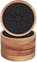 5 Pcs Best Wooden Coasters Non-Slip, Non-Stick, 4 Inches Black - Gtencemen Acacia Wood Coaster Set Absorbent Coasters for Drinks, Coffee Bar, Kinds of Cups, Rustic Farmhouse, Dining Room Table Decor