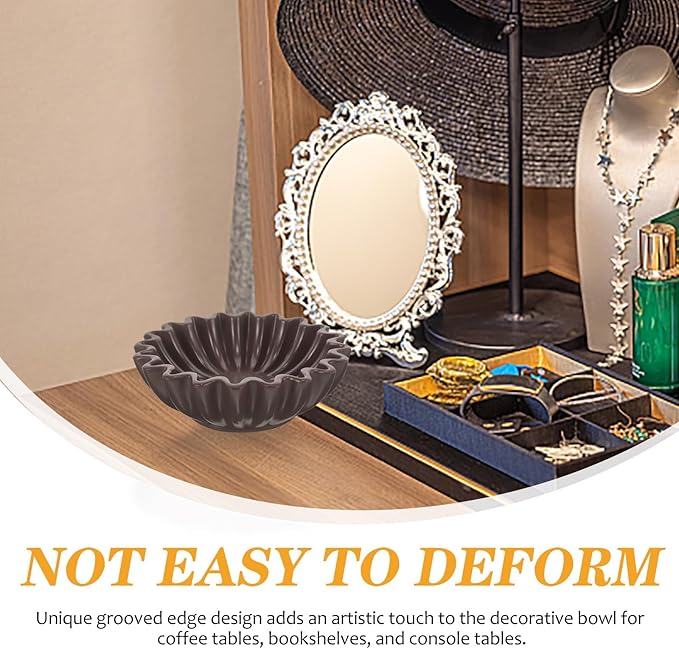 STOBAZA Decorative Wavy Edge Bowl 6-inch Black Ceramic Key Holder Jewelry Storage Tray Snack Holder for Entryway Tabletop Home Décor