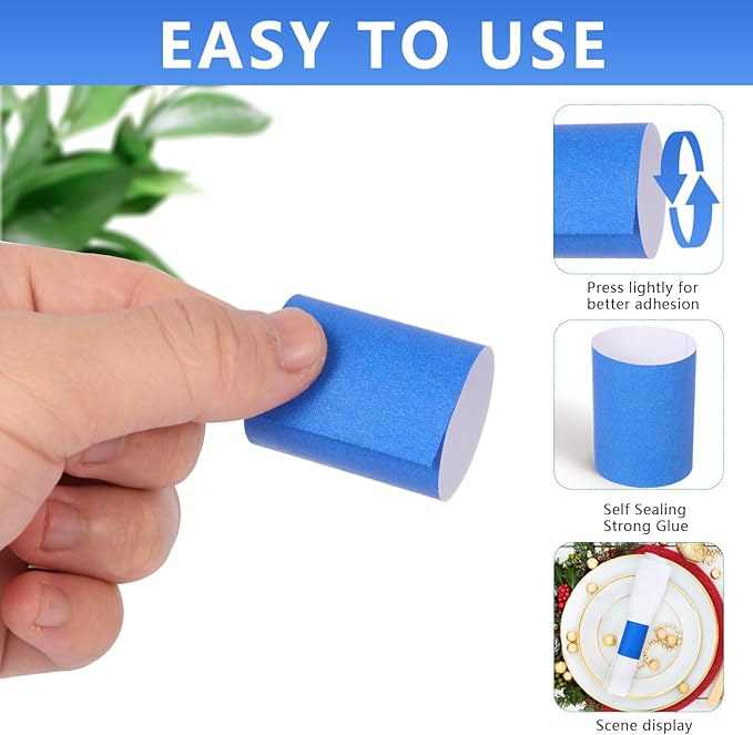 2000Pcs Blue Self-Adhesive Napkin Bands Disposable Paper Napkin Rings for Wedding Party Restaurant Decor