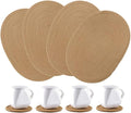 4 Pack Oval Jute Woven Placemats and Set of 4 Round Fabric Coasters, Cotton Braided Placemats Set, Dining Table Mat, Heat-Resistant Pot Holders, Washable Place Mats