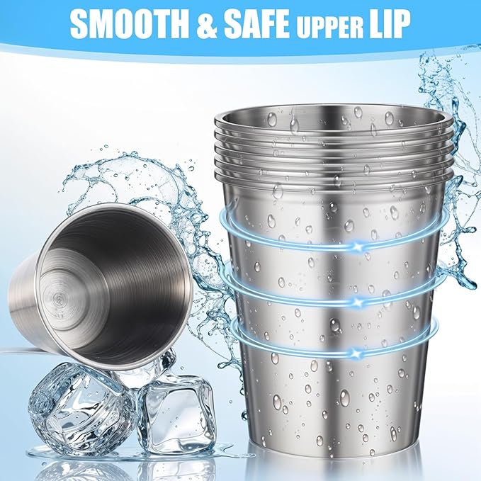 15 Pack Stainless Steel Cups for Kids and Adult Pint Tumbler Metal Cups Stackable Tumbler Shatterproof Metal Drinking Glasses for Travel Outdoor Camping (8 OZ)