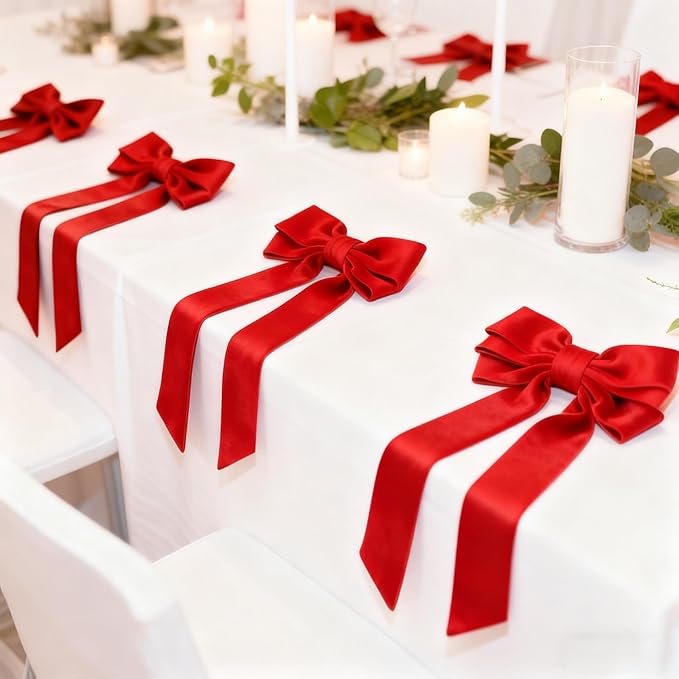 Bow Napkin Rings Set of 6 Luxury Soft Red Velvet Napkin Holders, Elegant Bow Design for Christmas Holiday Dinner Wedding Party Table Decor