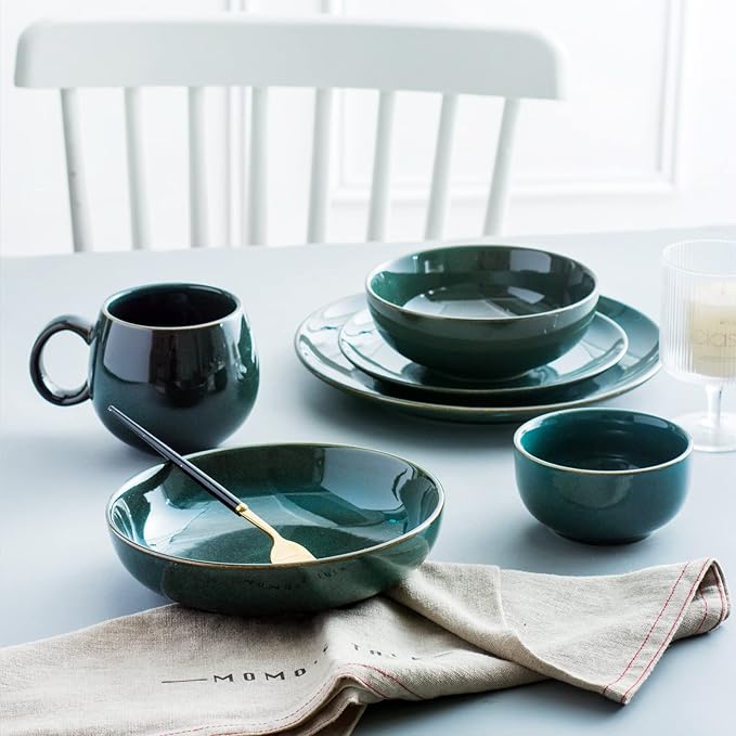 UNICASA Ceramic Cereal Bowls Set, 18 OZ Salads Bowls Set of 4, Dessert Serving Bowl for Soup, Reactive Glaze Ramen Bowls, Microwave Oven and Dishwasher Safe (Teal)