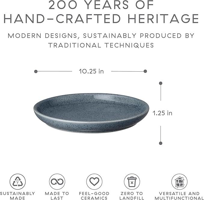 Denby - Dark Gray Speckle Dinner Plates Set of 6 - Gray Reactive Glaze, Patterned - Dishwasher, Microwave Safe Crockery 10.25" - Ceramic Stoneware Tableware - Chip & Crack Resistant