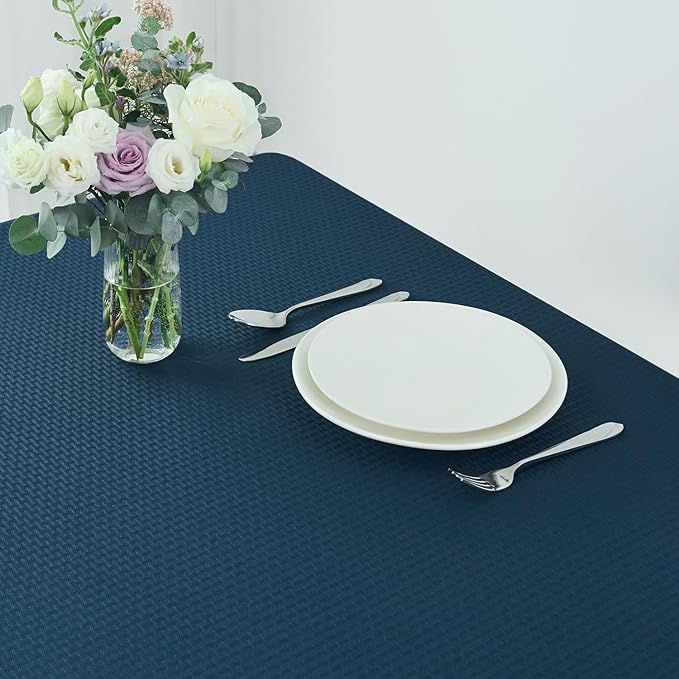 maxmill Weaved Texture Tablecloth Water Resistance Antiwrinkle Spillproof Soft Washable Table Cloth for Dining Room, Buffet Banquet Parties Holiday Dinner, Rectangular 60 x 108 Inch, Navy Blue