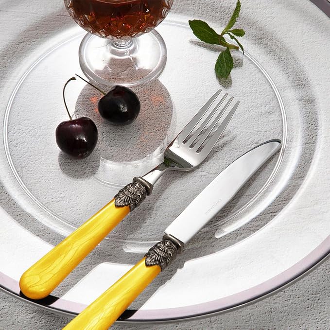20 pieces 18/10 Stainless Steel Silverware Sets With Yellow Handle,Vintage Cutlery Sets,Sliverware set Service for 4,Dishware Safe (20, Yellow)