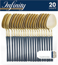 PlasticPro 20 Count Gold and Navy Plastic Tea Spoons Premium Quality Heavy Duty Disposable Elegant Silverware Two Tone Tea Spoons for Party