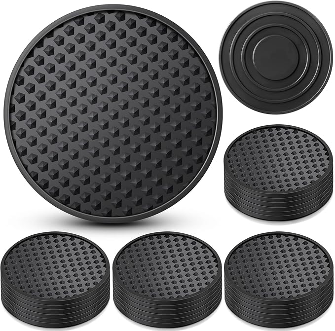 Eccliy 24 Pack Silicone Coasters for Drinks Nonslip Silicone Drink Coasters Cold Hot Heat Resistant for Table Tabletop Coffee Bar (Black)