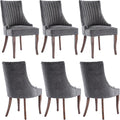 mikibama Linen Dining Chairs Set of 6 Channel Tufted Kitchen Dinner Chair Comfy Fabric Upholstered Accent Chair for Dining Room with Solid Wood Legs (Grey 6pc)