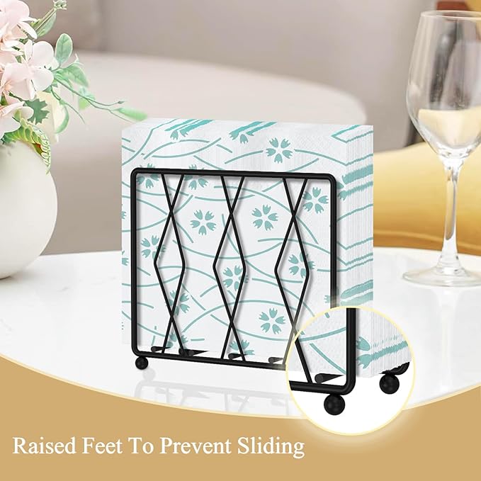 Napkin Holder for Table, Modern Metal Napkin Holders for Paper Napkins & Kitchen Dining & Countertops, Cocktail Upright Napkin Holder Dispenser Suitable for All Room Decors (Large, Black)