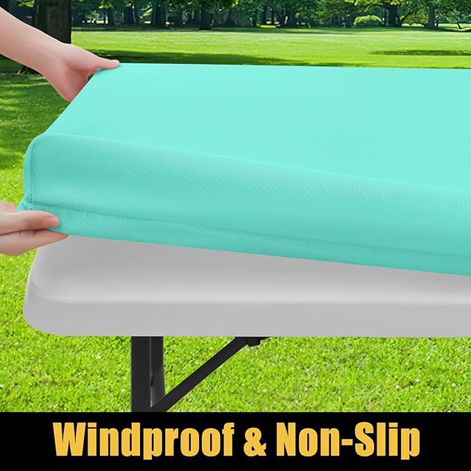 Smiry Rectangle Picnic Table Cloth, Waterproof Elastic Fitted Tablecloths for 4 Foot Tables, Washable Polyester Table Cover for Camping, Indoor and Outdoor (Aqua, 24"x48")