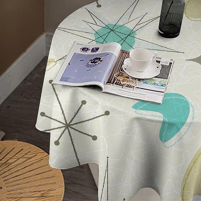 Mid Century Round Tablecloth, Modern Atomic Abstract Geometric Pattern Tablecloth for Home Party Dining Room Kitchen Decorm 36Inch(90cm)