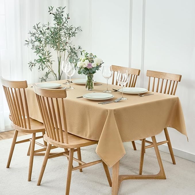 maxmill Tablecloth Weaved Texture Stain Resistant Waterproof, Wrinkle Resistant Washable Table Cloth, Fabric Table Cover for Dining Room, Indoor Outdoor Use, Rectangle 60 x 120 Inch, Beige