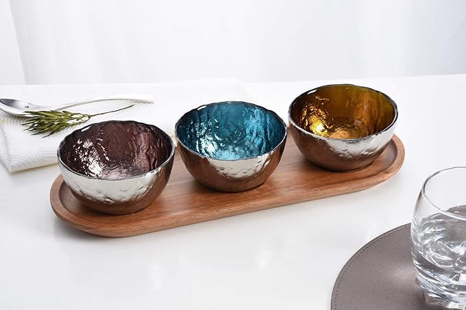 Pampa Bay Let's Entertain Set of 3 Colored Glass Bowls & Tray