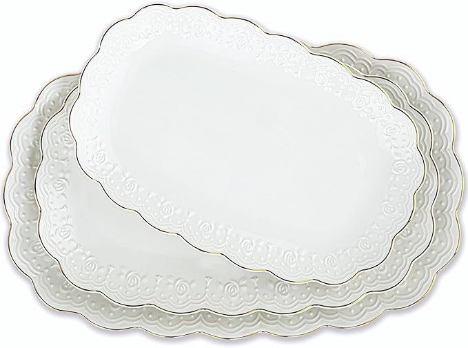Kassel Ceramic Serving Platter Set | 16”/14”/12” Oval Serving Trays for Entertaining at Parties and Weddings | Oven Safe XL Serving Trays for Tacos, Steak and Cake