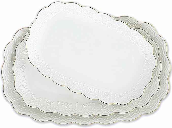 Kassel Ceramic Serving Platter Set | 14”/12”/10” Oval Serving Trays for Entertaining at Parties and Weddings | Oven Safe Large Serving Trays for Tacos, Steak and Cake