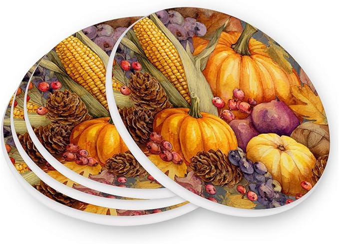 Coasters for Drinks Coaster Drink Set Decorative Coffee Table Desk Cup Mat Spring Cute Cork Bar Backing Round Home Decor Thanksgiving Harvest Yellow45