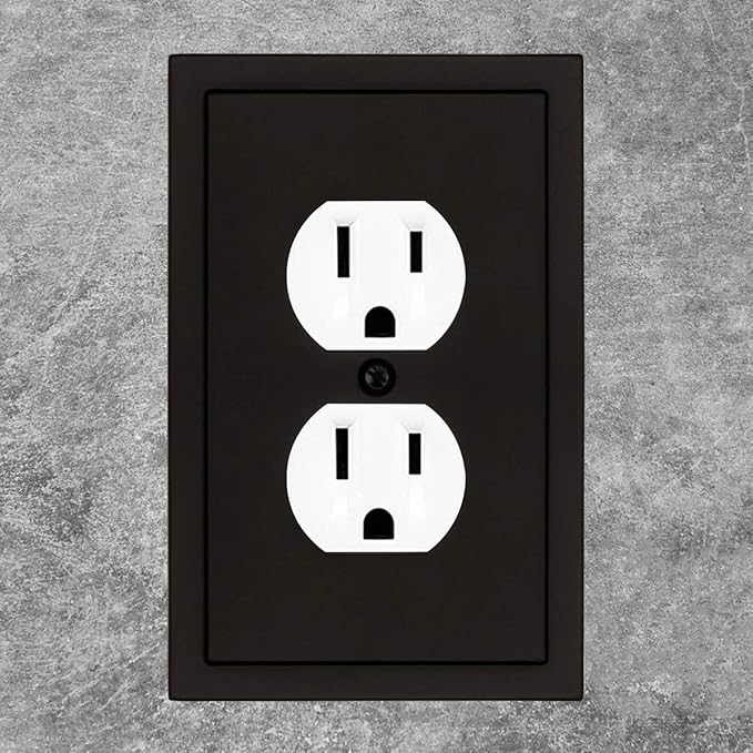 Henne Bery Modern Edge Decorative Wall Plate Switch Plate Outlet Cover, Durable Solid Zinc Alloy (Single Duplex 2PK, Matte Black)