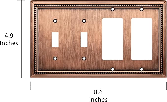 Henne Bery Sunken Pearls Decorative Wall Plate Switch Plate Outlet Cover (Double Toggle/Double Decorator, Antique Copper)