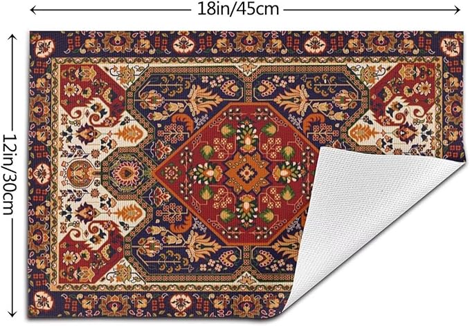 Persian Design Placemats Set of 6 Tribal Texture Boho Persian Rust Wipeable Table Mats Reusable Washable PVC Rectangle Place Mats for Kitchen Dining Home Decor 12x18 Inches