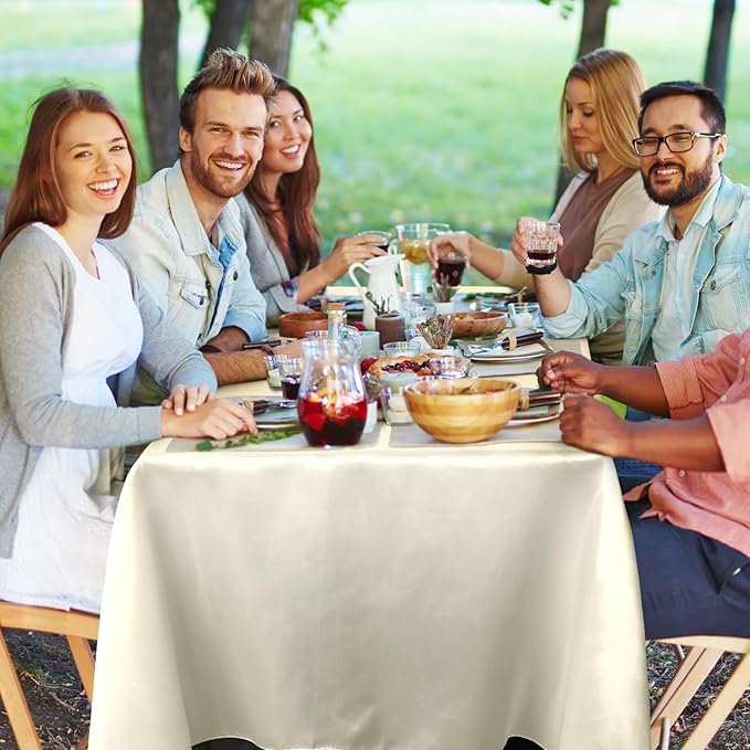 Moukeren 18 Pack Rectangle Tablecloths 58 x 102 Inch Table Cloth Reusable Washable Polyester Table Clothes Bulk for 6 ft Tables for Wedding, Party, Restaurant (Ivory White)