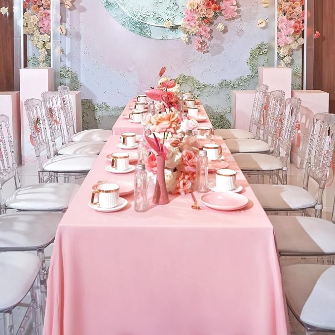 8 Pack Pink Valentine's Day Tablecloth 60 x 126 Inch Rectangular Tablecloths for 8 Foot Rectangle Tables, Wrinkle Resistant Pink Table Cloth Washable Polyester Fabric for Buffet Wedding Party Banquet