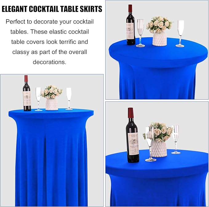 4 Packs 32 x 43 Inch Spandex Round Cocktail Table Skirts Spandex Cocktail Table Covers with Wavy Drapes Stretch Cocktail Tablecloth Fitted High Top Tables for Wedding Bar Party Banquet (Royal Blue)