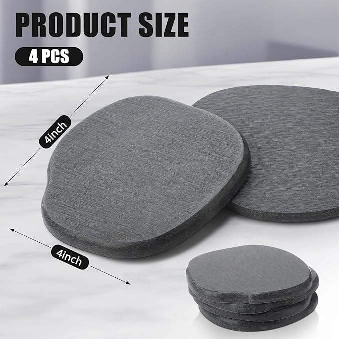 Diatomaceous Earth Coasters Set of 4，Cool Absorbent Quick-Dry Drink Coasters for Desks, Cute Modern Stone Design with Stylish Grey Aesthetic (4, Grey)