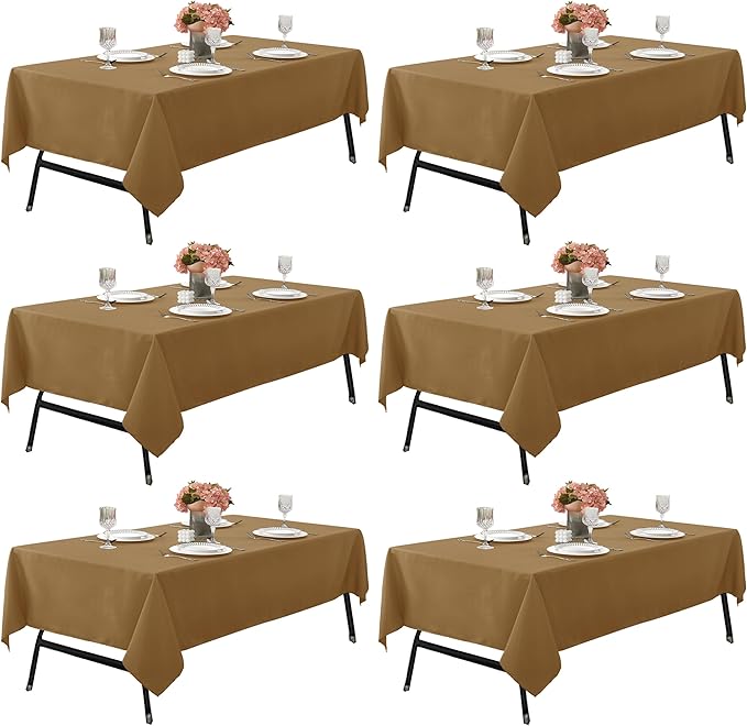 6-Pack 60x102 inch Coffee Table Cloths, Solid Stain and Wrinkle Resistant Oblong Tablecloth, Premium Plain Weave Polyester Fabric Rectangle Table Linen Covers for Hotel, Wedding