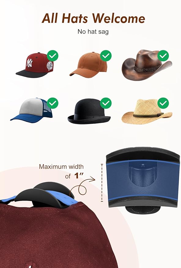 HOUSE DAY Adhesive Hat Hooks for Wall 32 Pack, Strong Hat Rack for Baseball Cap Display Organizer, Hats Holder for Wall, Door, Closet, No Drilling, Black