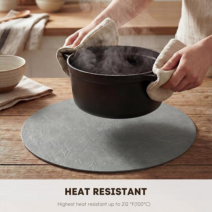 Artoid Mode Grey Faux Leather Placemats Set of 4, 15 Inch Waterproof Wipeable Heat Resistant Vinyl Place Mats, Reversible Table Mats for Winter Kitchen Dining Decor