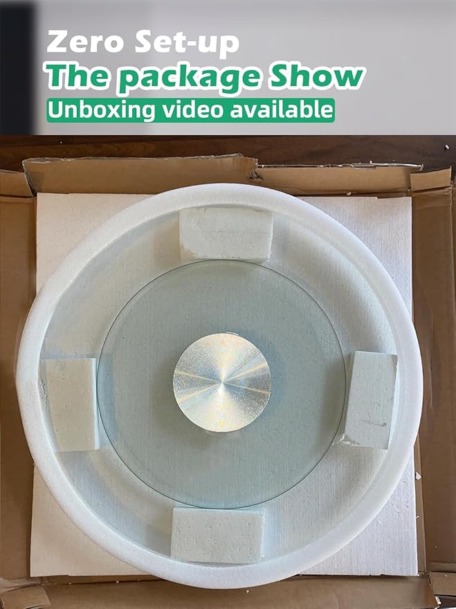 18.9 inch Glass Turntable Dining Table Large Lazy Susan Round Serving Plate Tabletop Rotating Tray with Swivel Assist System Silent & Smooth Spin (48cm / 18.9in)